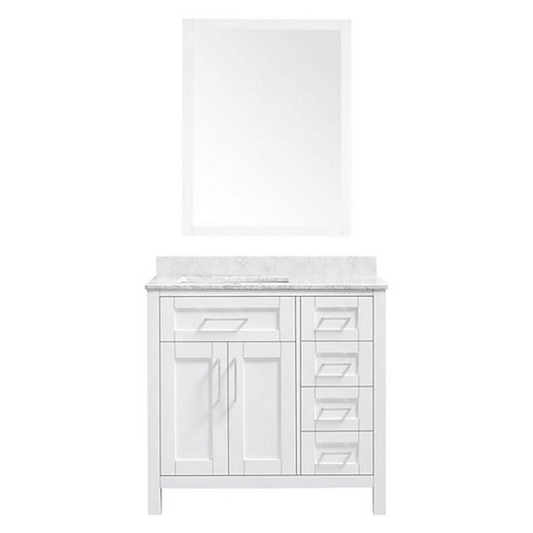 OVE Decors Tahoe 36 in W x 21 in D Bathroom Vanity with Engineered Marble Countertop and Framed Wall Mirror /White