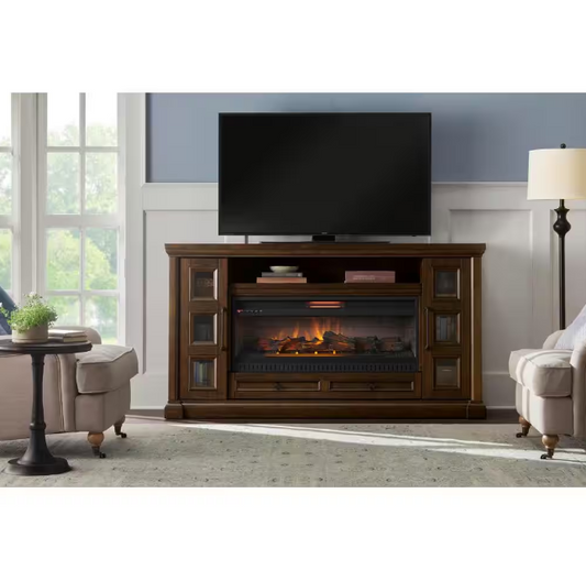 Electric Fireplace Cecily 72 in. Media Console Infrared,in Rich Brown Cherry