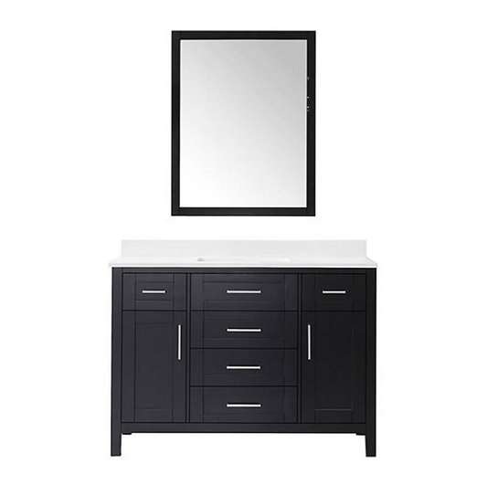 OVE Decors Tahoe 48 in W x 21 in D Bathroom Vanity with Engineered Marble Countertop and Framed Wall Mirror /Espresso