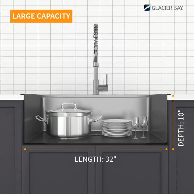 32 in. Drop-In Single Bowl 18 Gauge Gunmetal Black Stainless Steel Workstation Kitchen Sink