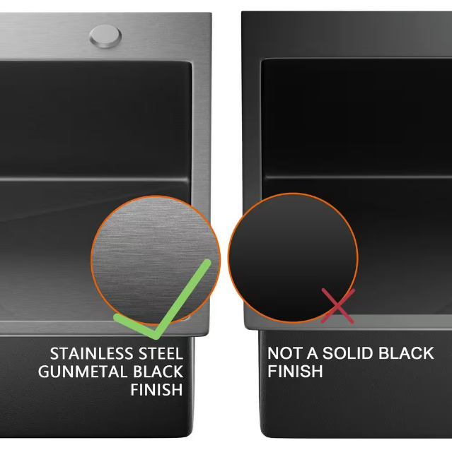 Drop-In Single Bowl 18 Gauge Gunmetal Black Stainless Steel Workstation Kitchen Sink