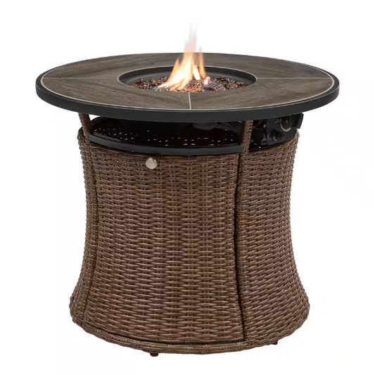 Fire Pit Kettering 29.92 in. x 25 in. Round Steel Propane Gas Brown